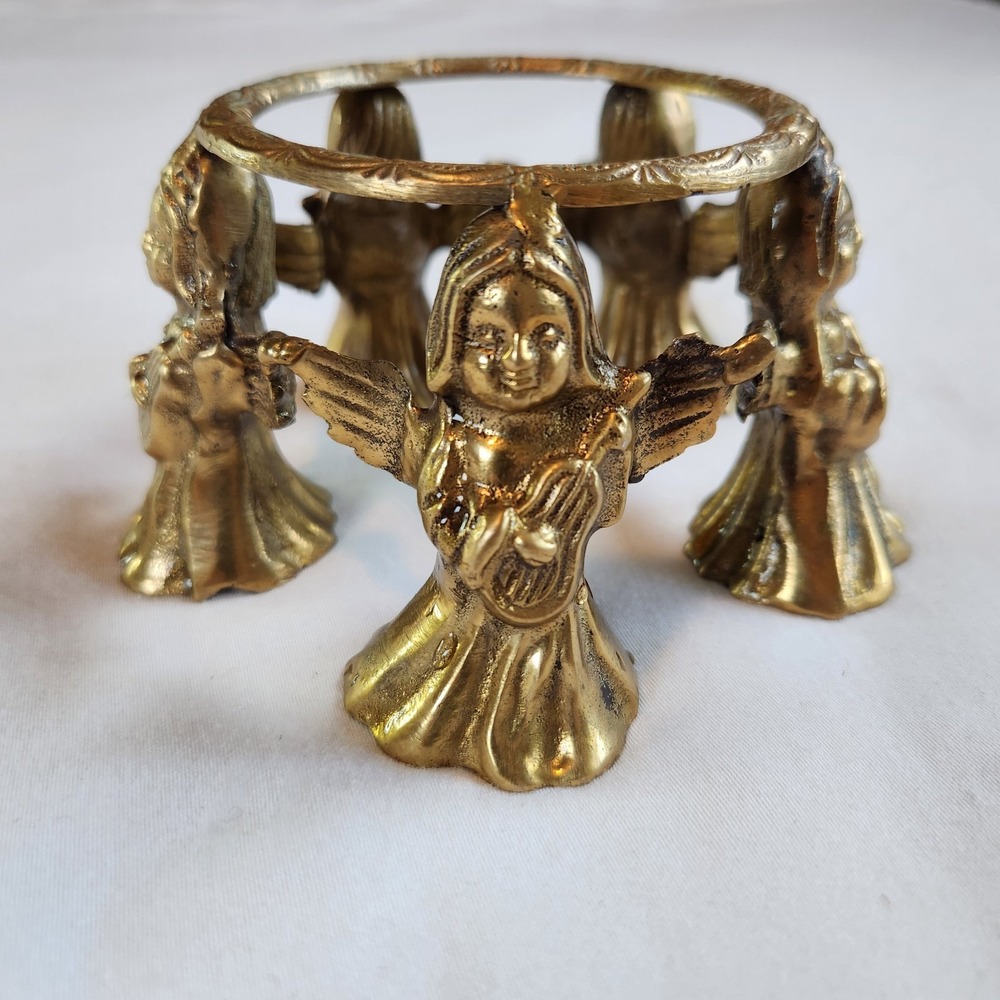 Vintage Brass‎ Angel Ring Candle Holder Orb Bowl Plate Stand